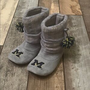 Gray University of Michigan Booties with Pom Poms and gold sequins detail NWOT